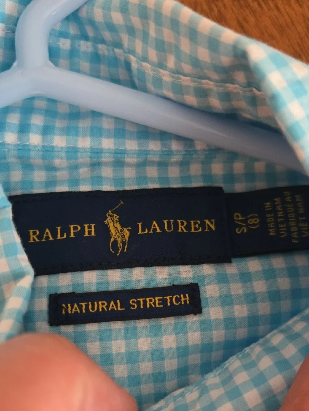 Ralph Lauren Aqua Blue Gingham Short-Sleeve Button-Down Shirt with Pink Pony